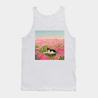 Cat sitting in flower field Tank Top